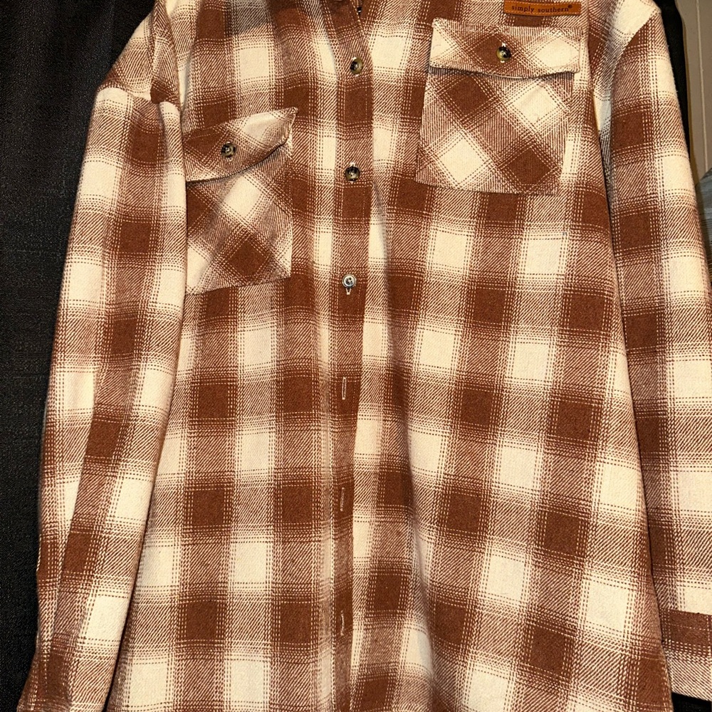 Simply Southern Tan and Cream Plaid Shirt